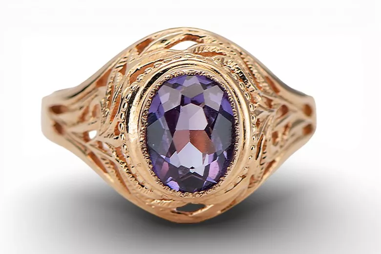 Ring Vintage style Alexandrite χρυσό ροζ vrc012r-ax Art Deco